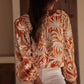 Floral Print Knotted Open Back Long Sleeve Blouse