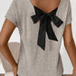 Morn Ribbed Short Sleeve V Neck Colorblock Bow Back Top