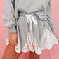 Lace Patchwork Drop Shoulder Pullover Drawstring Skort 2pcs Outfit