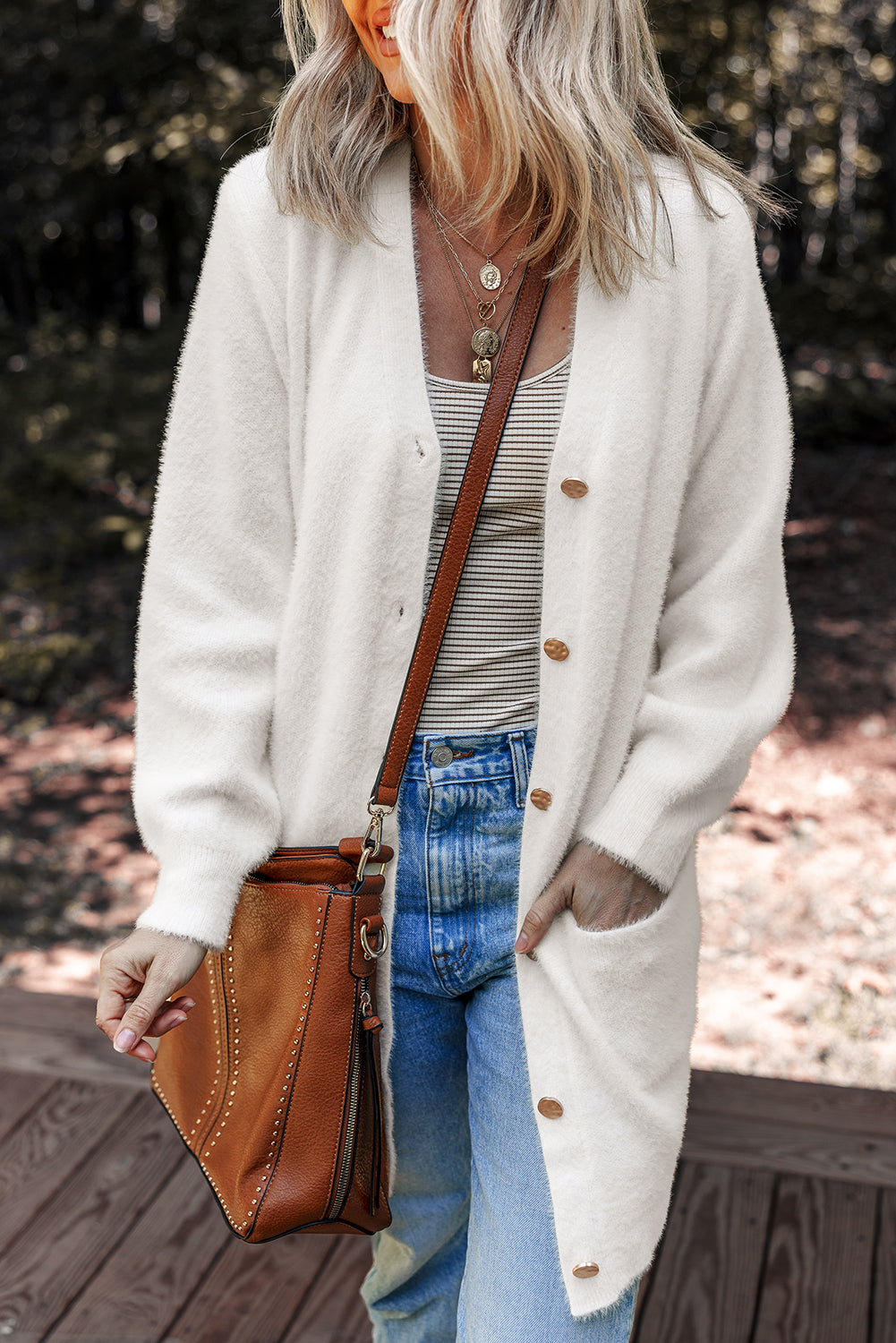 Buttoned Front Midi Solid Cardigan