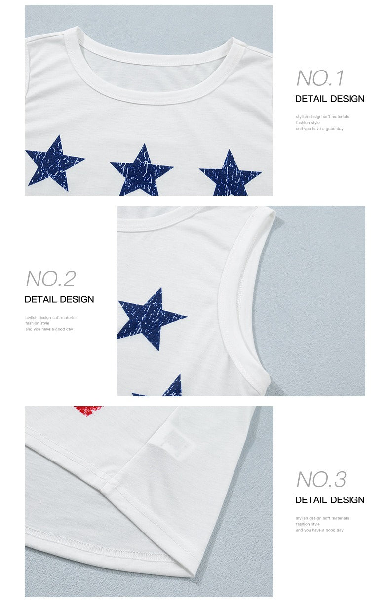 Vintage Stars and Stripes Printed Casual Tank Top