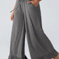 Ruffled Wide Leg Pull On High Waist Pants with Pockets