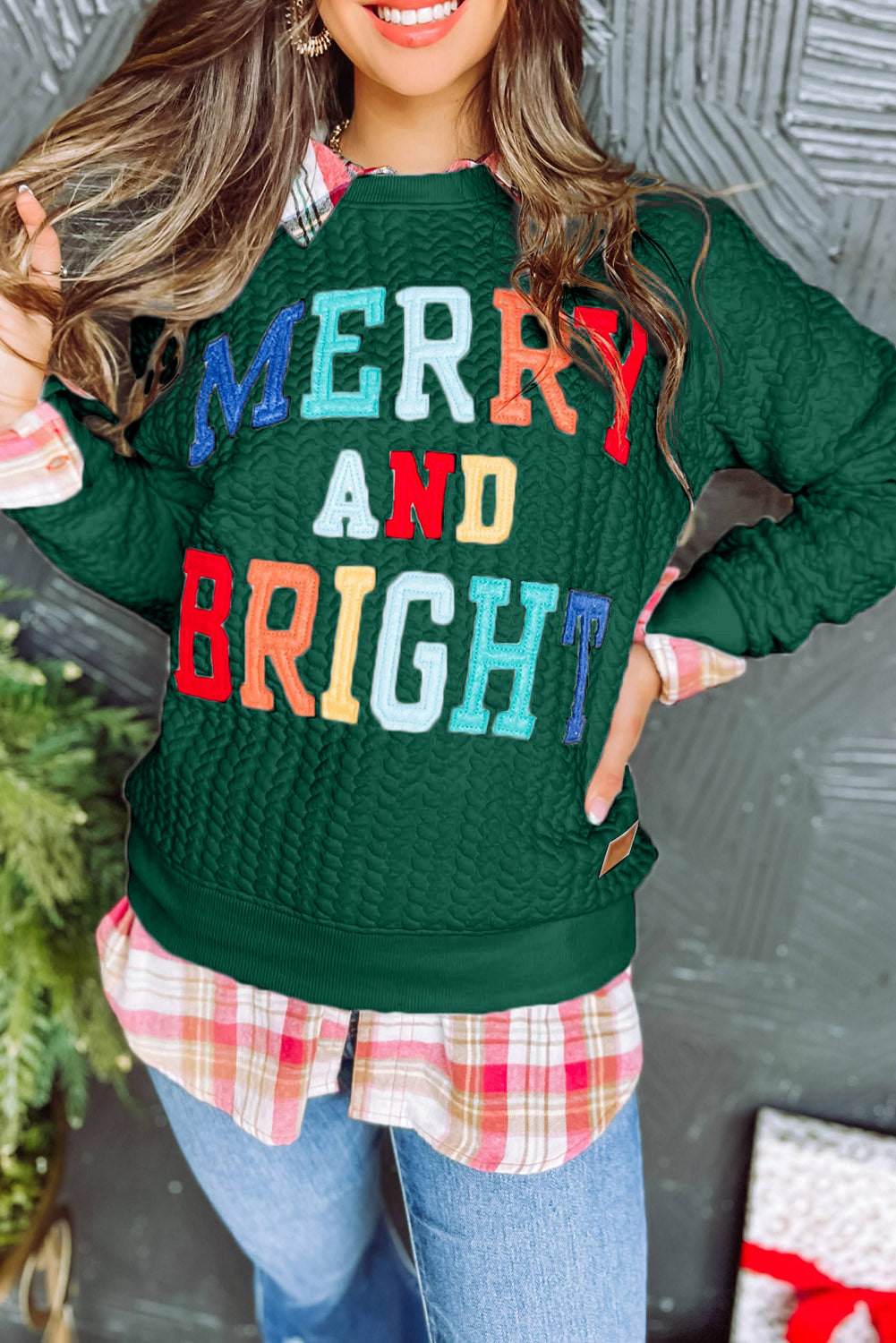 Merry And Bright Knit Quilted Sweatshirt