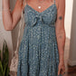 Spaghetti Straps Floral Print Knot Detail High Waist Flared Dress