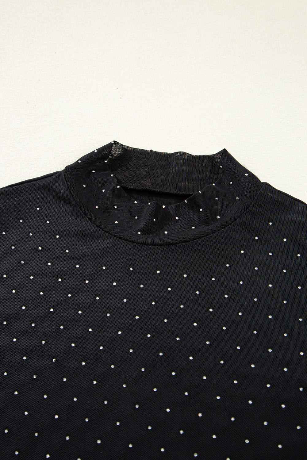 Rhinestone Embellished Mesh Long Sleeve Top