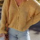 Lantern Sleeve Scallop V Neck Buttoned Front Cardigan