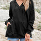 Shoulder Exposed Seam V Neck Hoodie with Pockets
