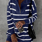 Striped O-ring Zip Collared Loose Sweater Mini Dress
