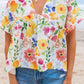 Floral Boxy Fit Ruffled Short Sleeve V Neck Blouse