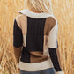Block Cable Knit Sleeve Buttons Collared Sweater