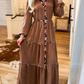 Floral Patchwork Detail Notched Neck Long Sleeve Maxi Dress