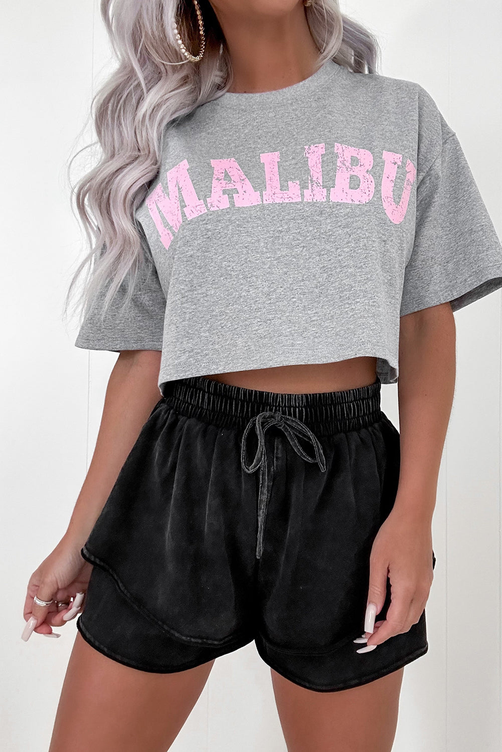 Mineral Wash French Terry High Waist Casual Shorts