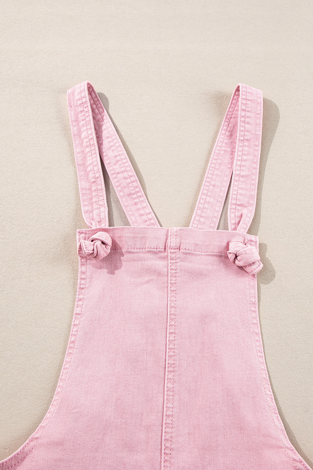 Solid Color Knot Straps Denim Romper with Pockets