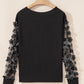 Flower Applique Mesh Long Sleeve V Neck Blouse