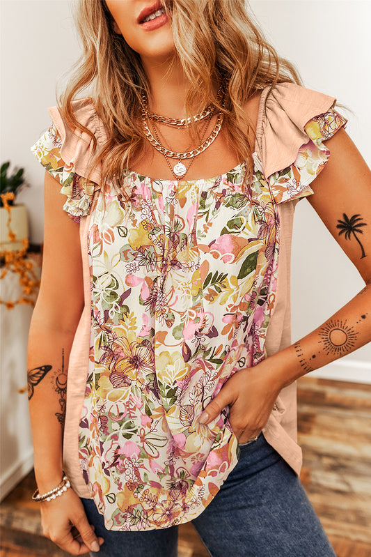 Floral Square Neck Ruffle Sleeve Blouse