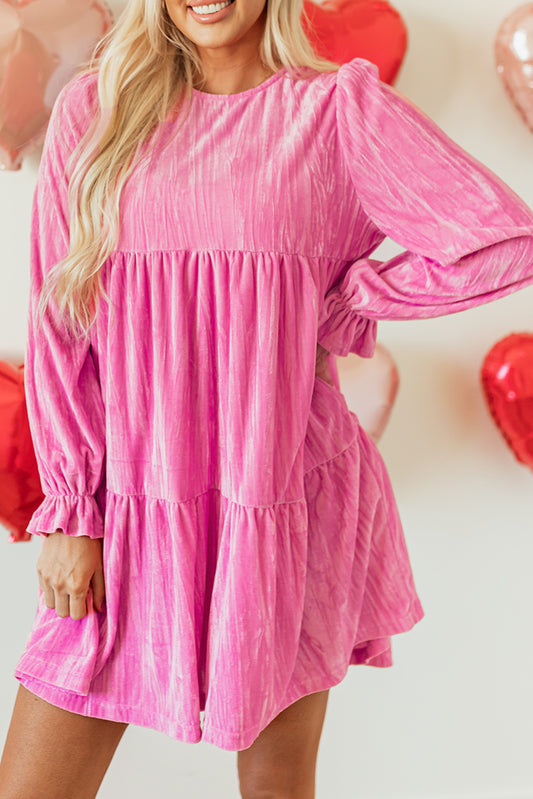 Flounce Sleeve Tiered Ruffled Velvet Mini Dress