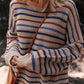 Striped Knitted Drop Shoulder Round Neck Sweater