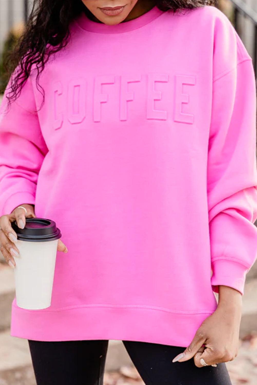 Texture Letter Drop Shoulder Sweatshirt