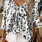 Leopard Ruched V Neck 3/4 Sleeve Blouse