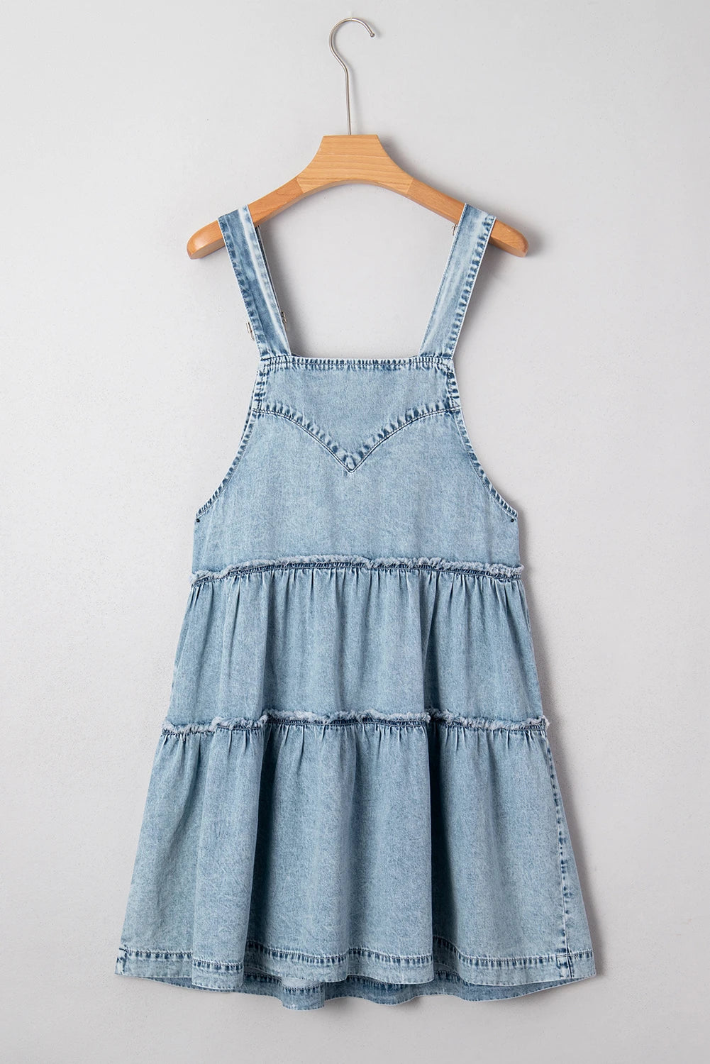 Wash Tiered Flowy Overall Denim Dress
