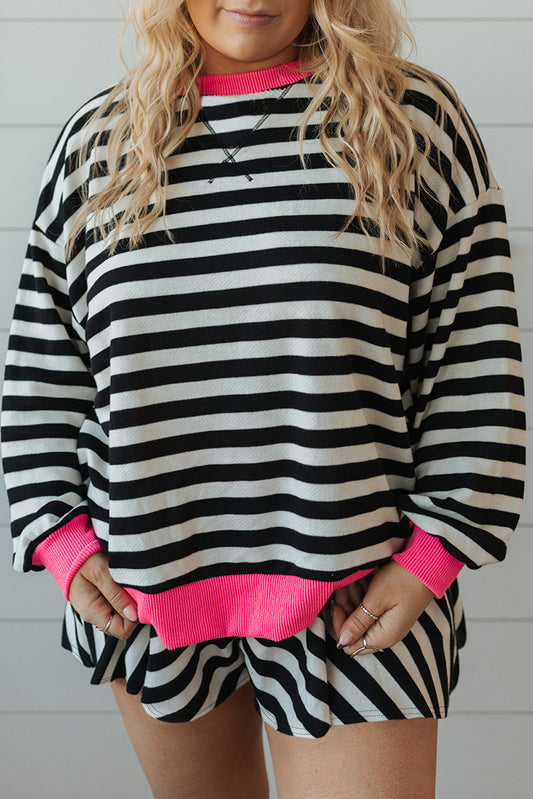 Color Block Edge Pullover and Shorts PLus Size Set
