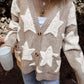 Star Textured Sweater Pockets Cardigan