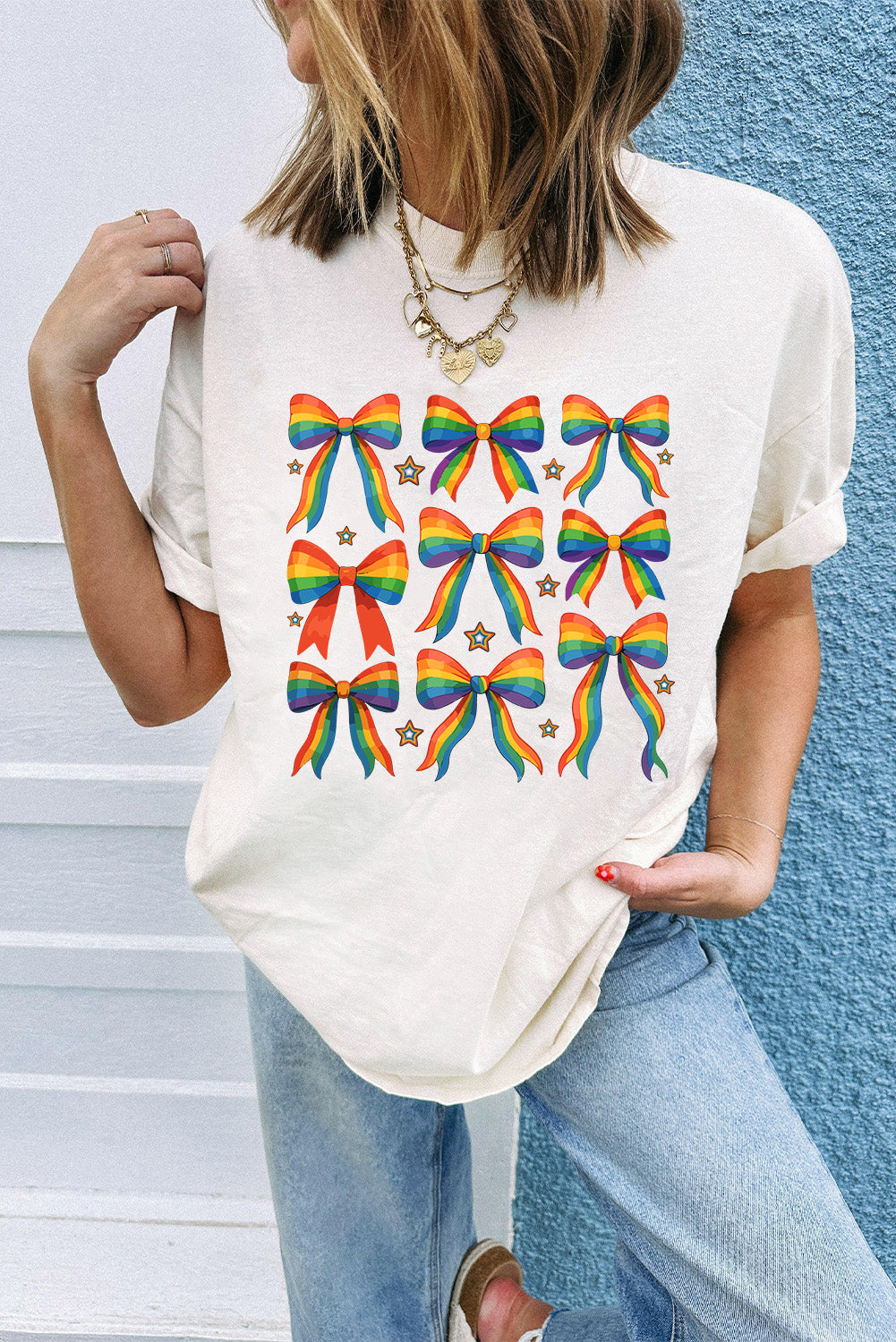 Pride Bow Starry Print Cotton Blend T Shirt