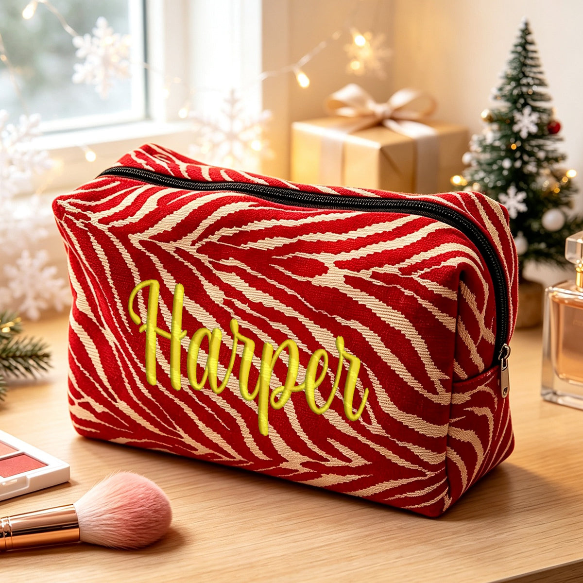 Custom Zebra Print Cosmetic Bag