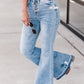 High Waist Buttoned Distressed Flared Jeans