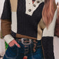 Block Cable Knit Sleeve Buttons Collared Sweater