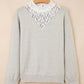 Button Keyhole Lace Patchwork Drop Shoulder Sweater