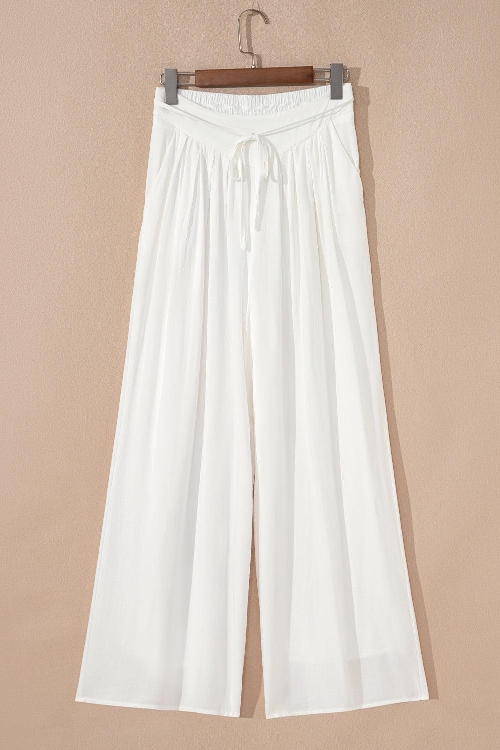 Solid Drop Waist Pleated Wide Leg Casual Pants