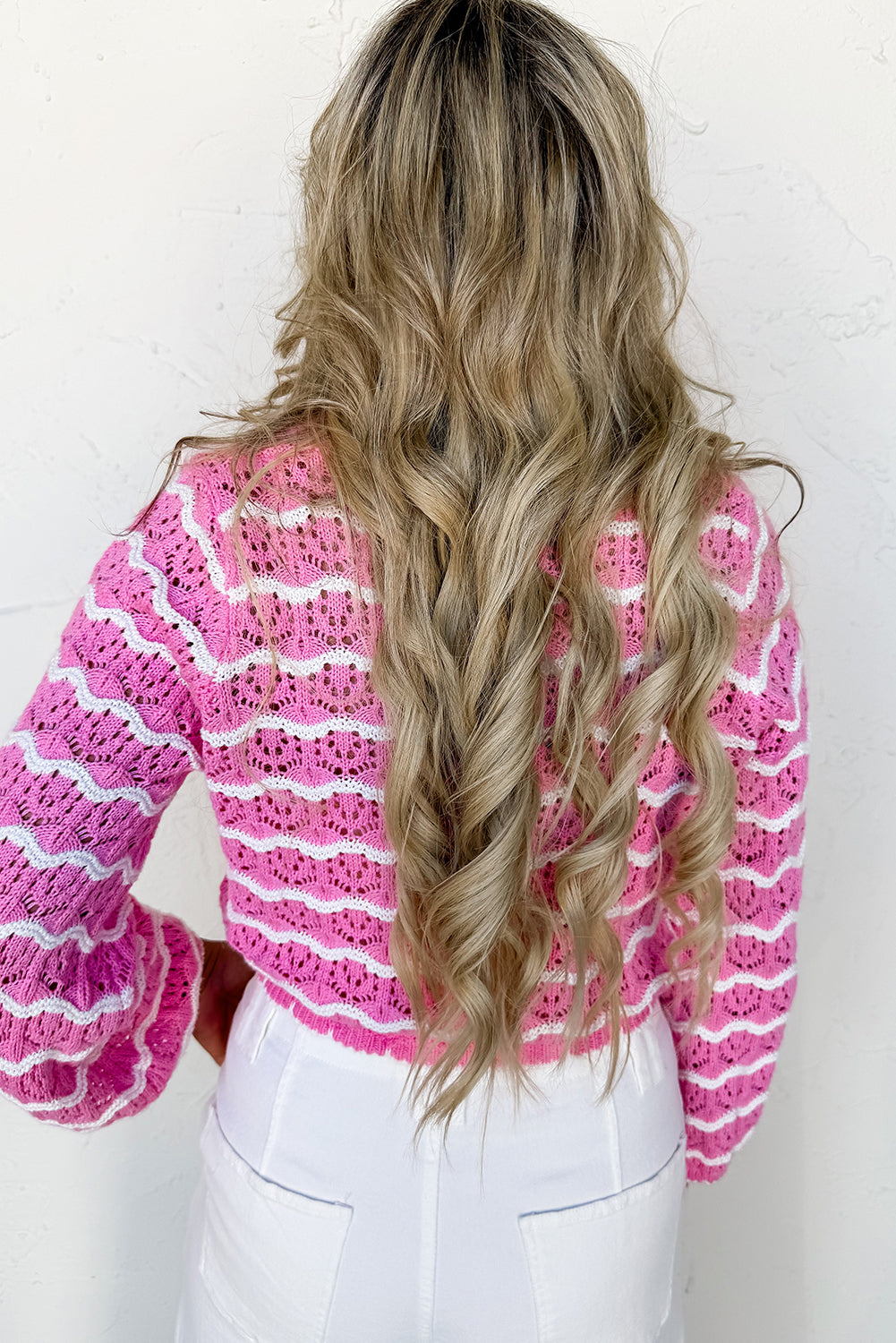 Crochet Scalloped Trim Lace-up Front Cropped Cardigan