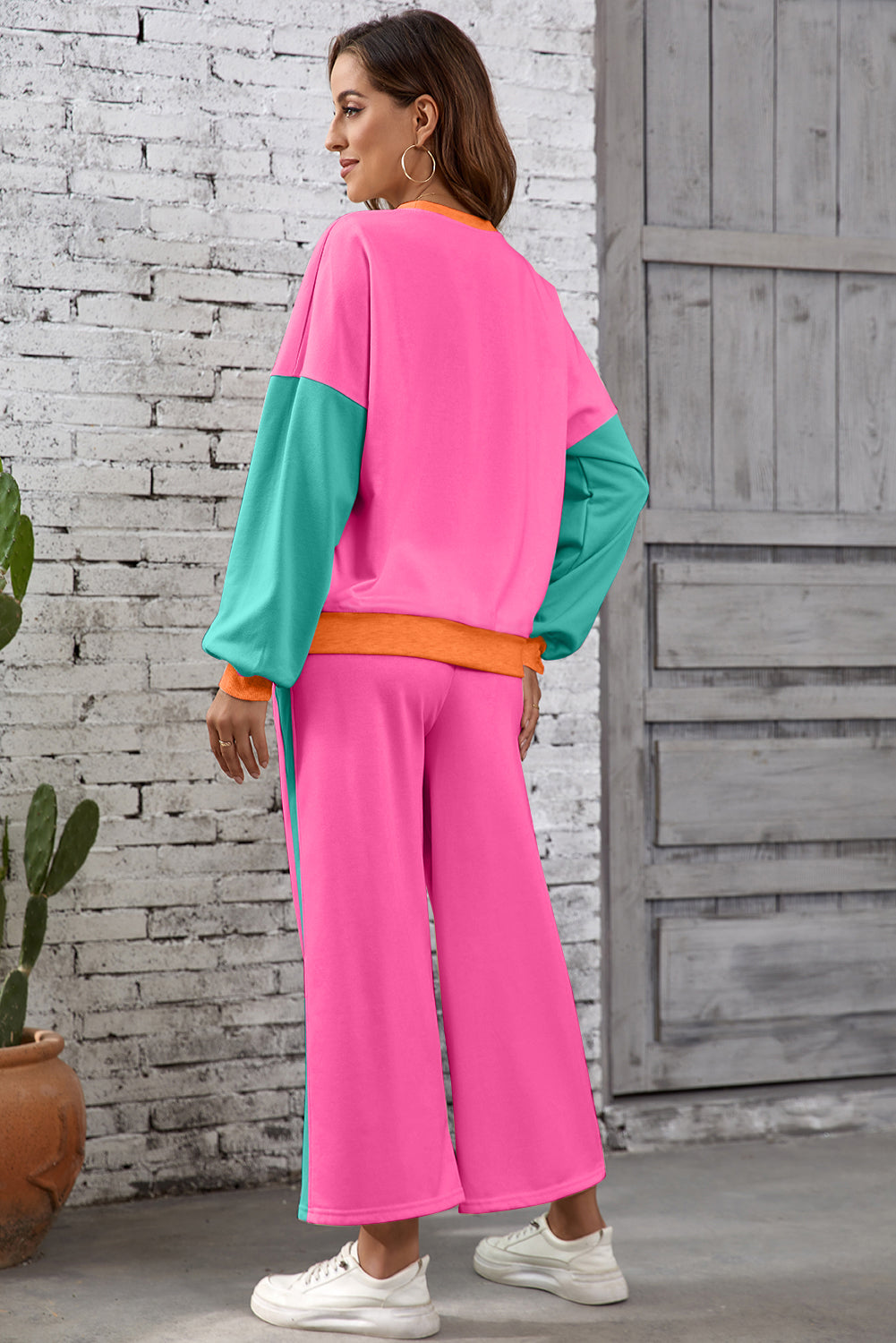Block Pullover Loose Pant Set