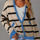 Colorblock Drop Shoulder Buttoned Loose Cardigan