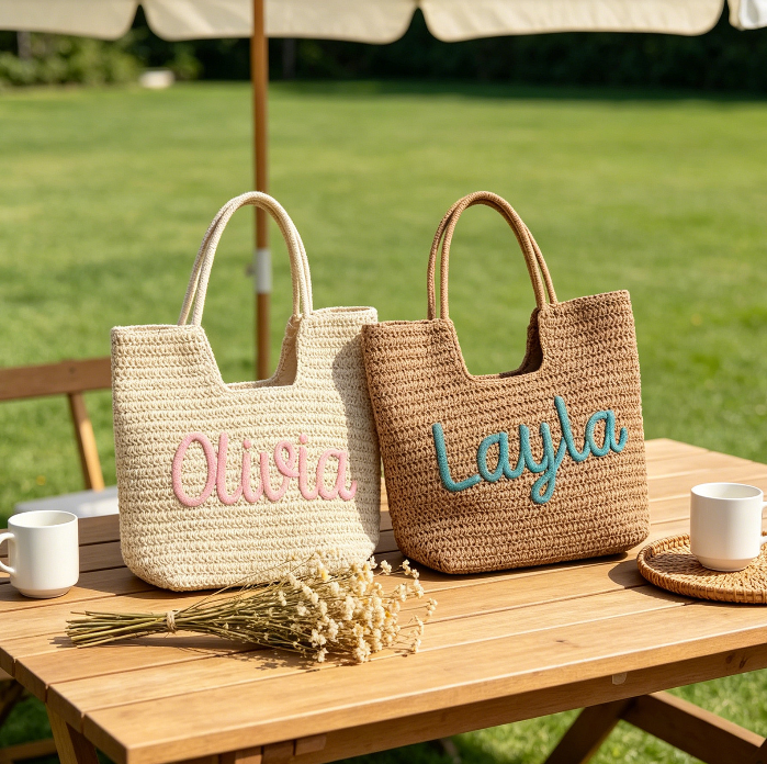 Personalized Straw Beach Bag