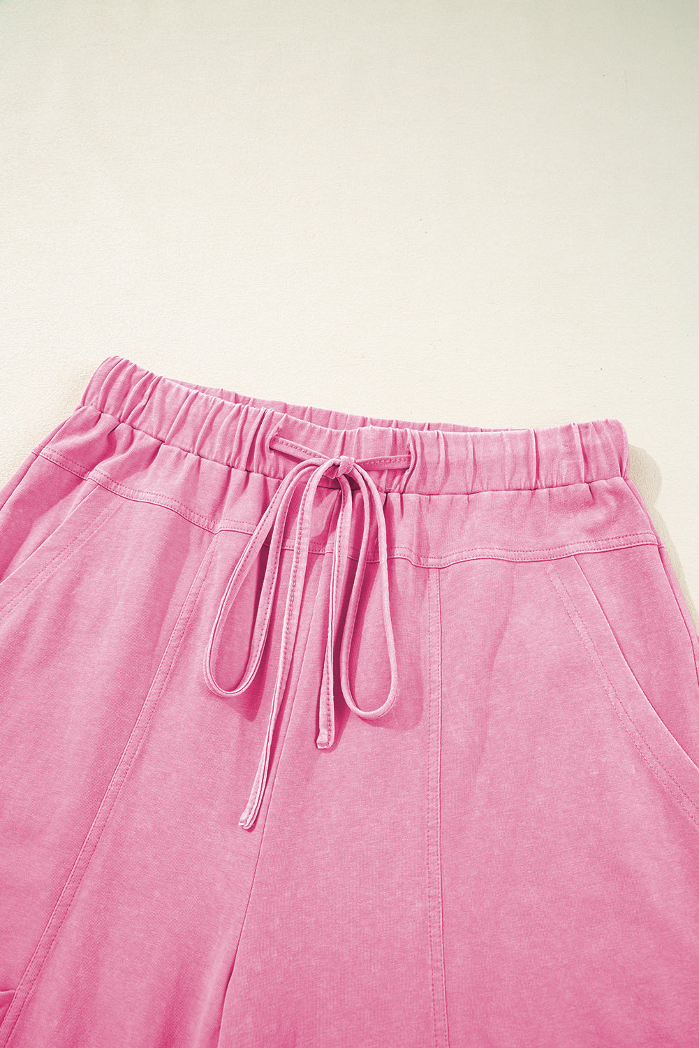 Mineral Wash Exposed Seam Drawstring High Waist Wide Leg Cargo Pants