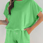 Solid Color Puffy Loose Top Drawstring Shorts 2pcs Outfit