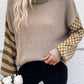 Striped and Checked Waffle Turtleneck Sweater