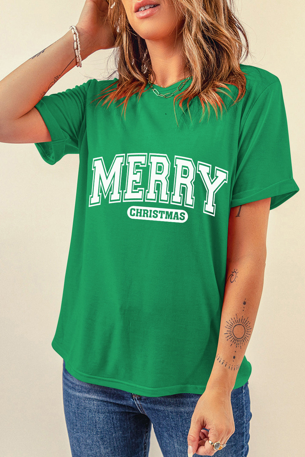 MERRY CHRISTMAS Letter Graphic Loose T Shirt