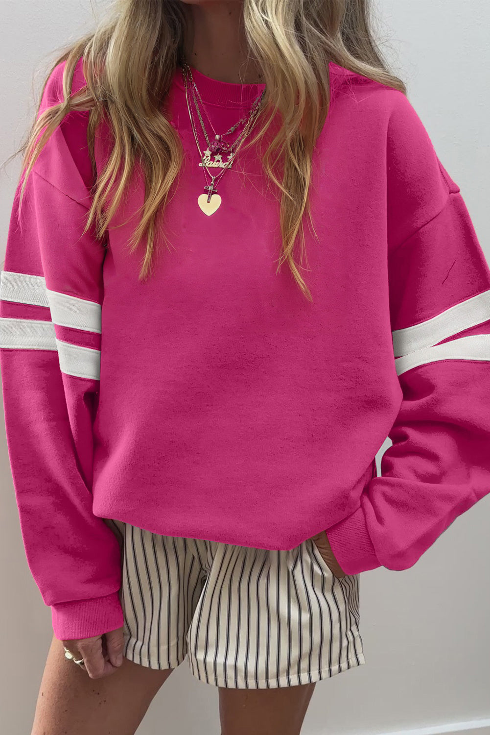 Varsity Striped Detail Drop Shoulder Oversized Sweatshirt
