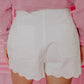 Scalloped Hemline Acid Wash High Waist Denim Shorts