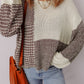 Block Back Tie Drop Shoulder Loose Sweater