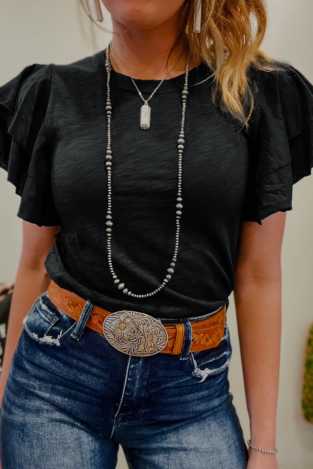 Layered Ruffle Short Sleeve Round Neck Top