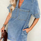 Short Sleeve Collared Patched Pocket Denim Mini Dress