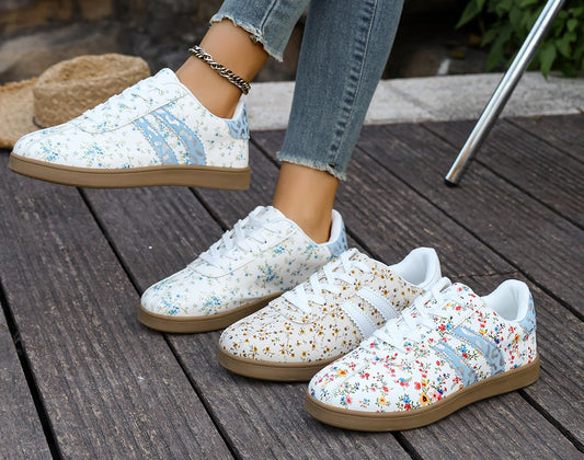 Floral Print Color Block Detail Lace Up Shoes