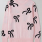 Bow Pattern Knitted Loose Fit Sweater