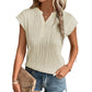 Wavy Textured Button V Neck Tee