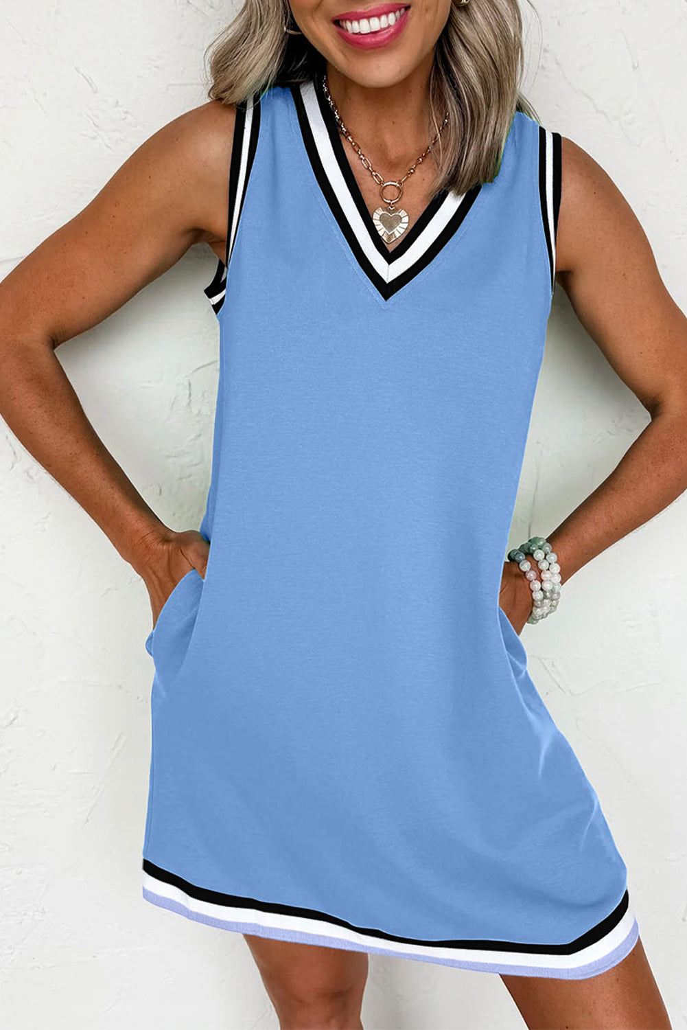 Color Contrast Trim Mini Dress