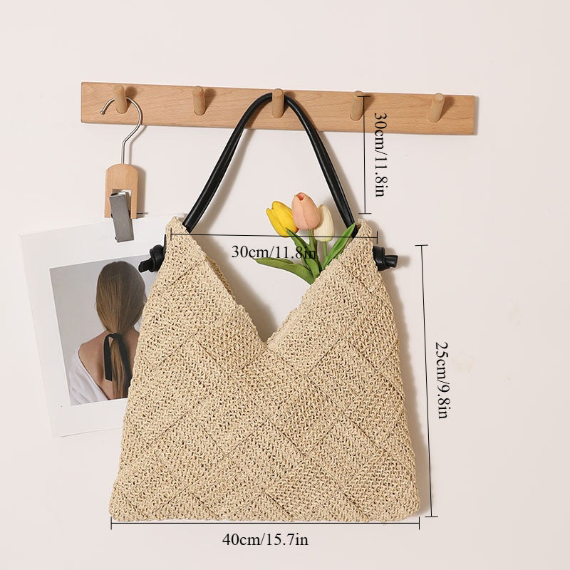 Geometric Woven Straw Beach Bag